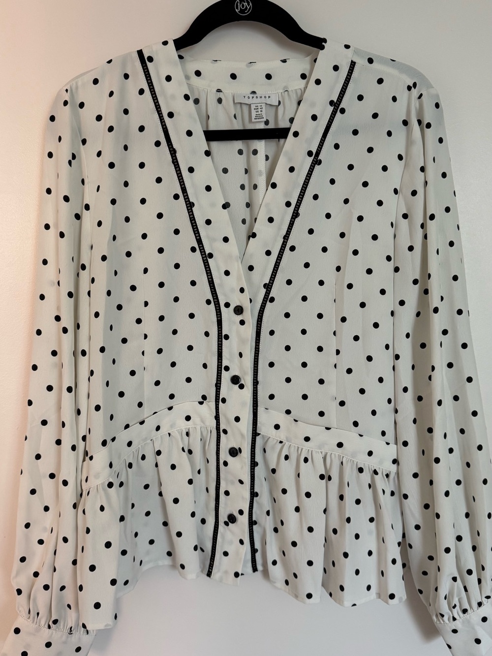 🤍 Topshop Black & White Polka Dot Peplum Blouse